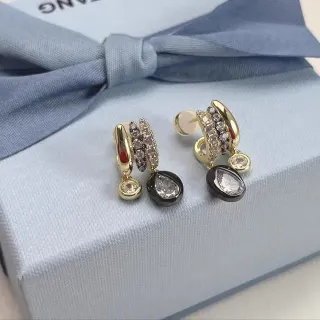 Gold Black Huggie Base Pavé Crystal Bands Earrings