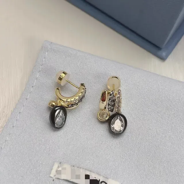 Gold Black Huggie Base Pavé Crystal Bands Earrings 8