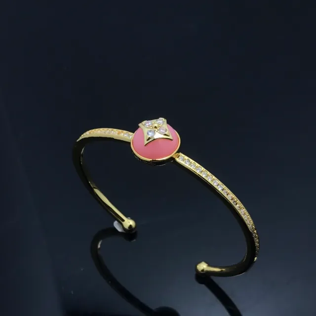 Gold Black Open Bangle Cabochon Center Bracelet 5