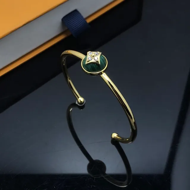 Gold Black Open Bangle Cabochon Center Bracelet 9