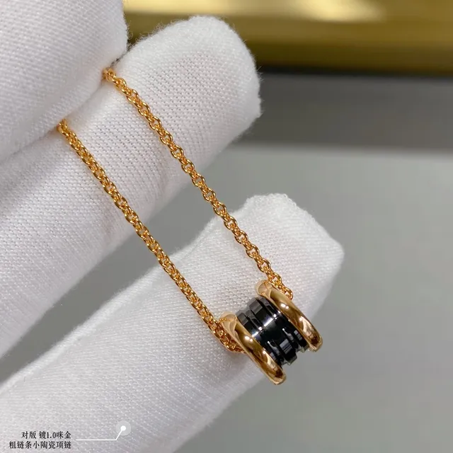Gold Black Twisted Rope Chain Cylindrical Ceramic Pendant Necklace 7