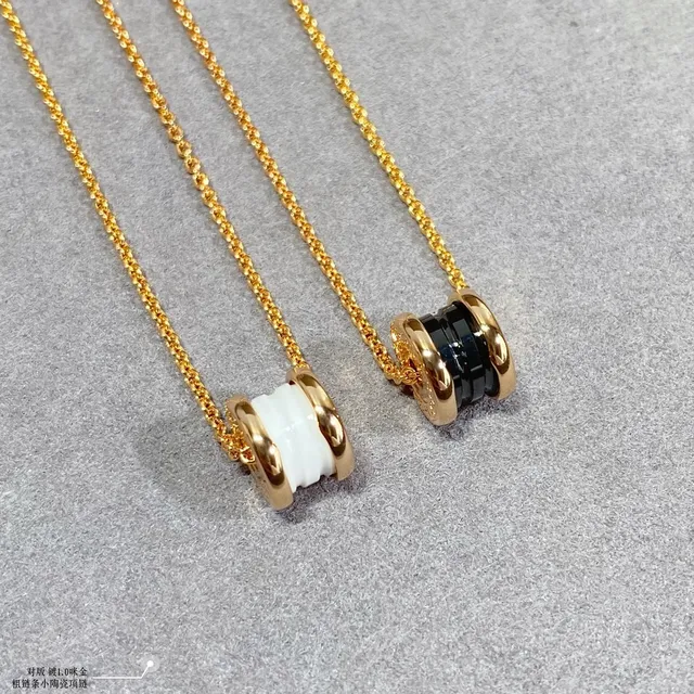 Gold Black Twisted Rope Chain Cylindrical Ceramic Pendant Necklace 8