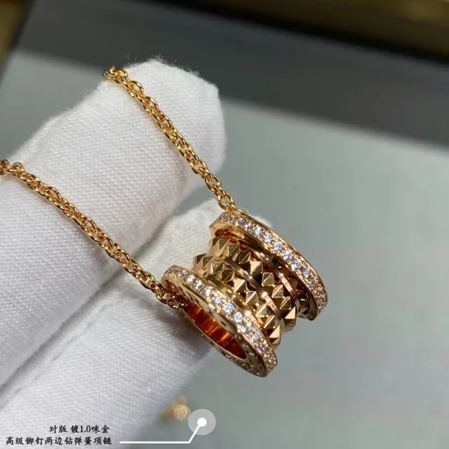 Gold Cylindrical Textured Pendant Necklace 5