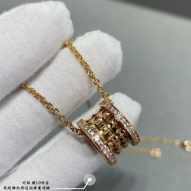 Gold Cylindrical Textured Pendant Necklace 7