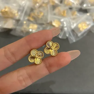 Gold Four-Petal Clover Stud Earrings
