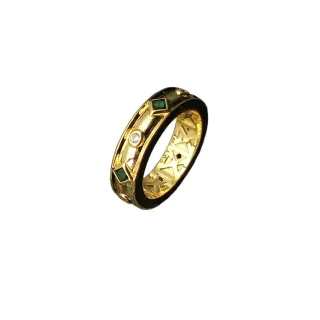 Gold Green Band Emerald-Cut Stones Ring