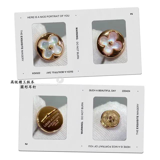 Gold Green Circular Stud Four-Petal Clover Inlay Earrings 7