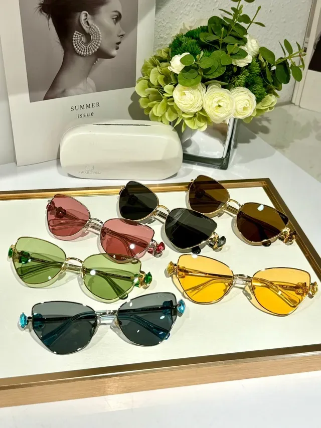 Gold Green Geometric Cat-Eye Silhouette Metal Frame Sunglasses 4