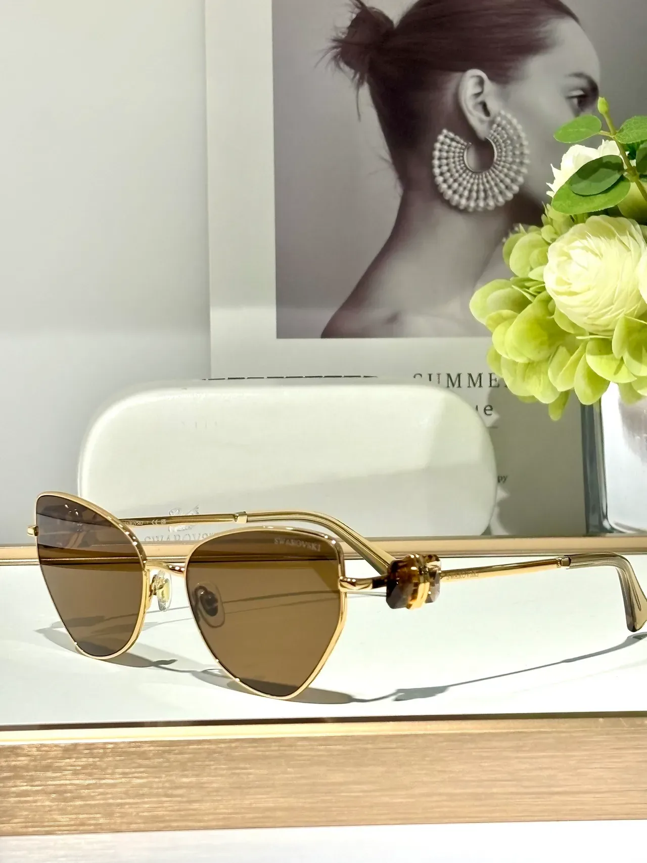Gold Green Geometric Cat-Eye Silhouette Metal Frame Sunglasses 5