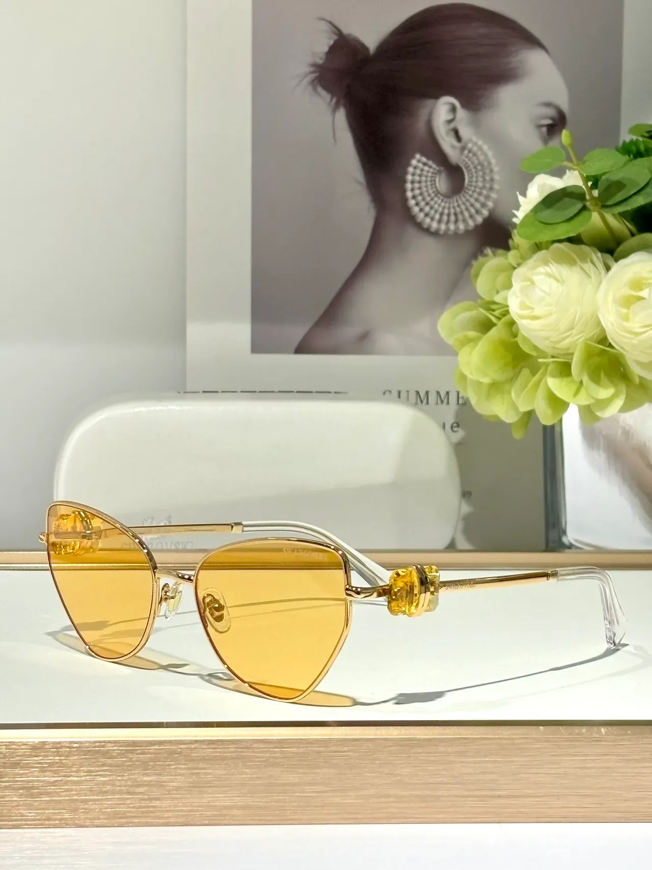 Gold Green Geometric Cat-Eye Silhouette Metal Frame Sunglasses 8