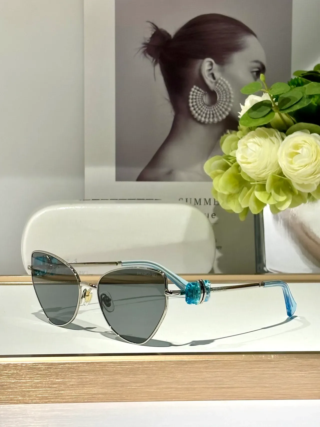 Gold Green Geometric Cat-Eye Silhouette Metal Frame Sunglasses 9