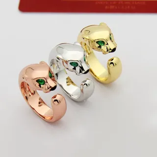 Gold Green Panther-Head Motif Open Adjustable Band Ring