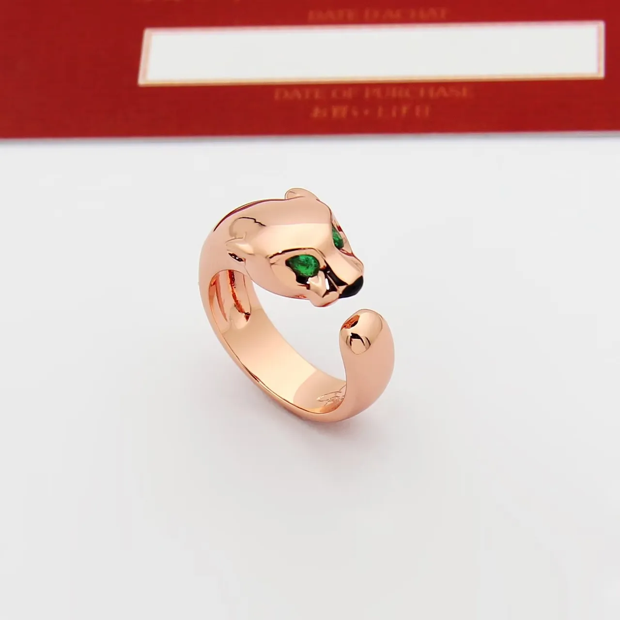 Gold Green Panther-Head Motif Open Adjustable Band Ring 3