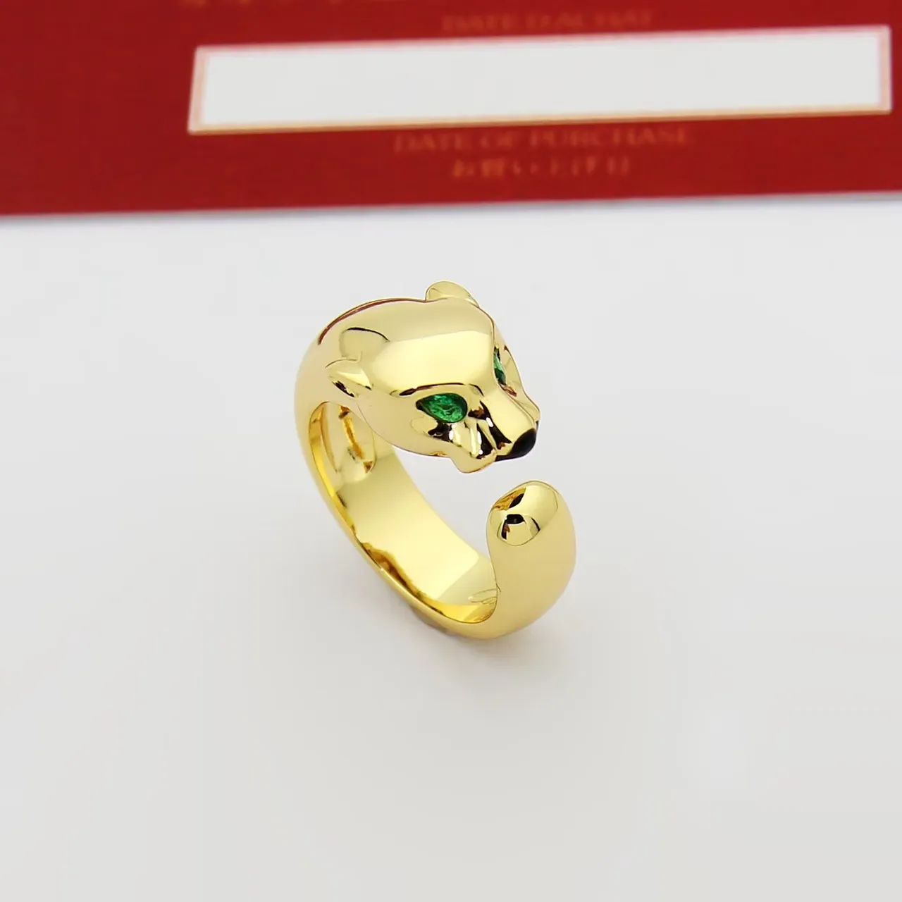 Gold Green Panther-Head Motif Open Adjustable Band Ring 4