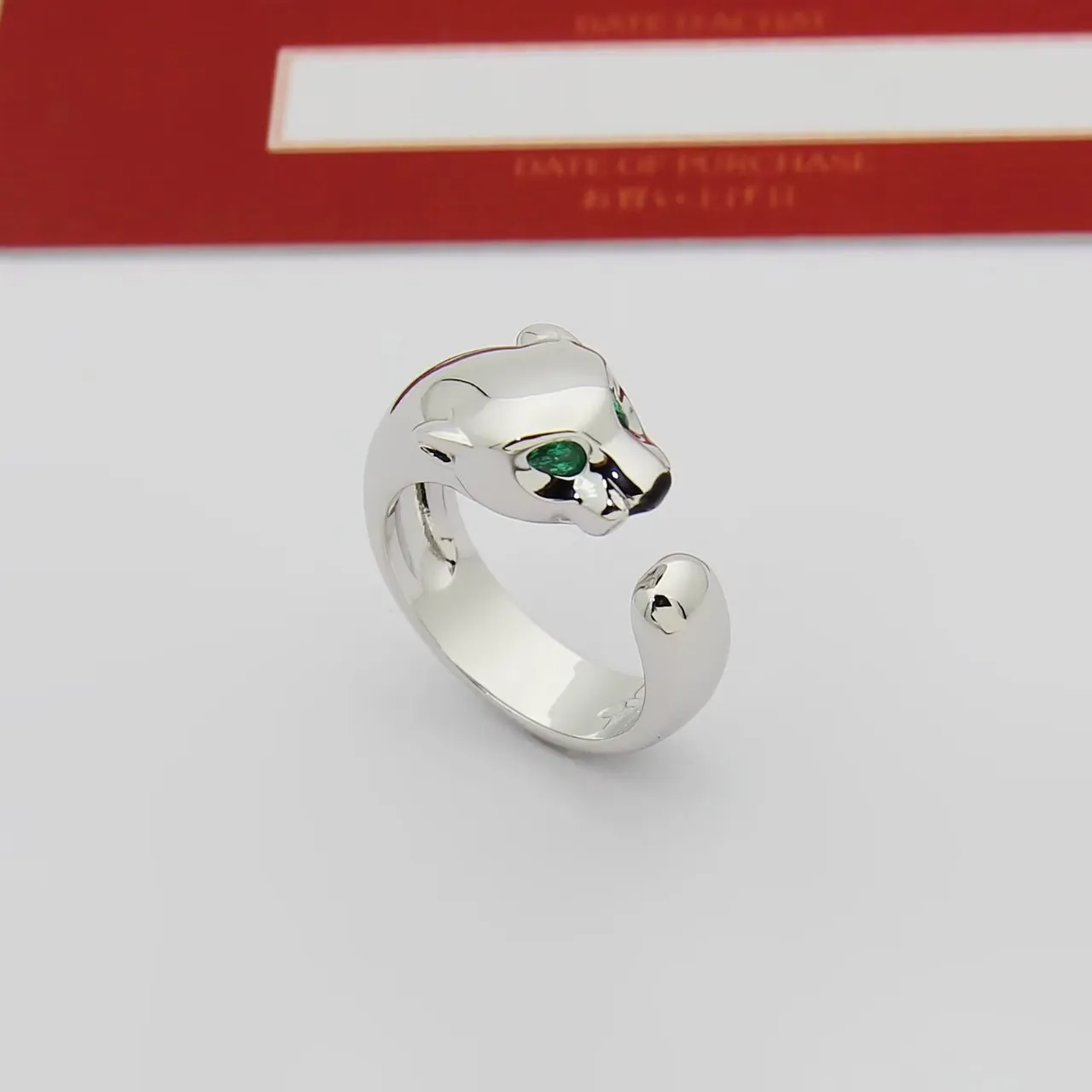 Gold Green Panther-Head Motif Open Adjustable Band Ring 5