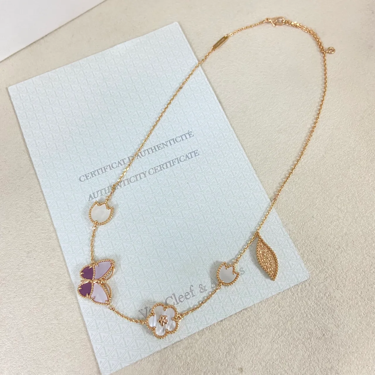 Gold Multicolor Clover-Link Motif Enamel Inlay Necklace 9