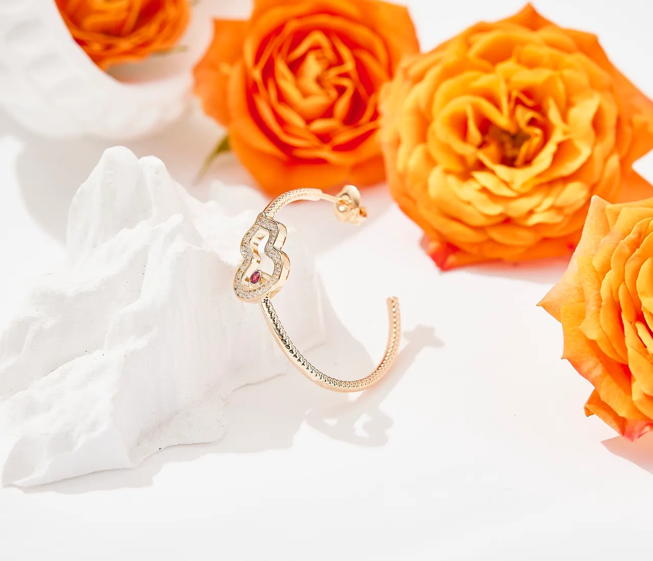 Gold Pink Pavé-Set Earrings 3