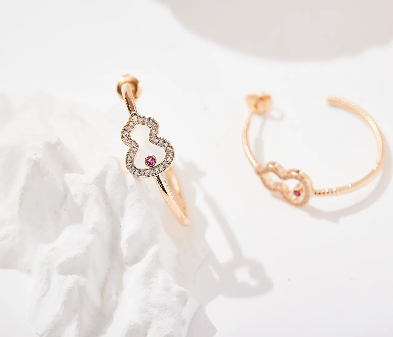 Gold Pink Pavé-Set Earrings 4