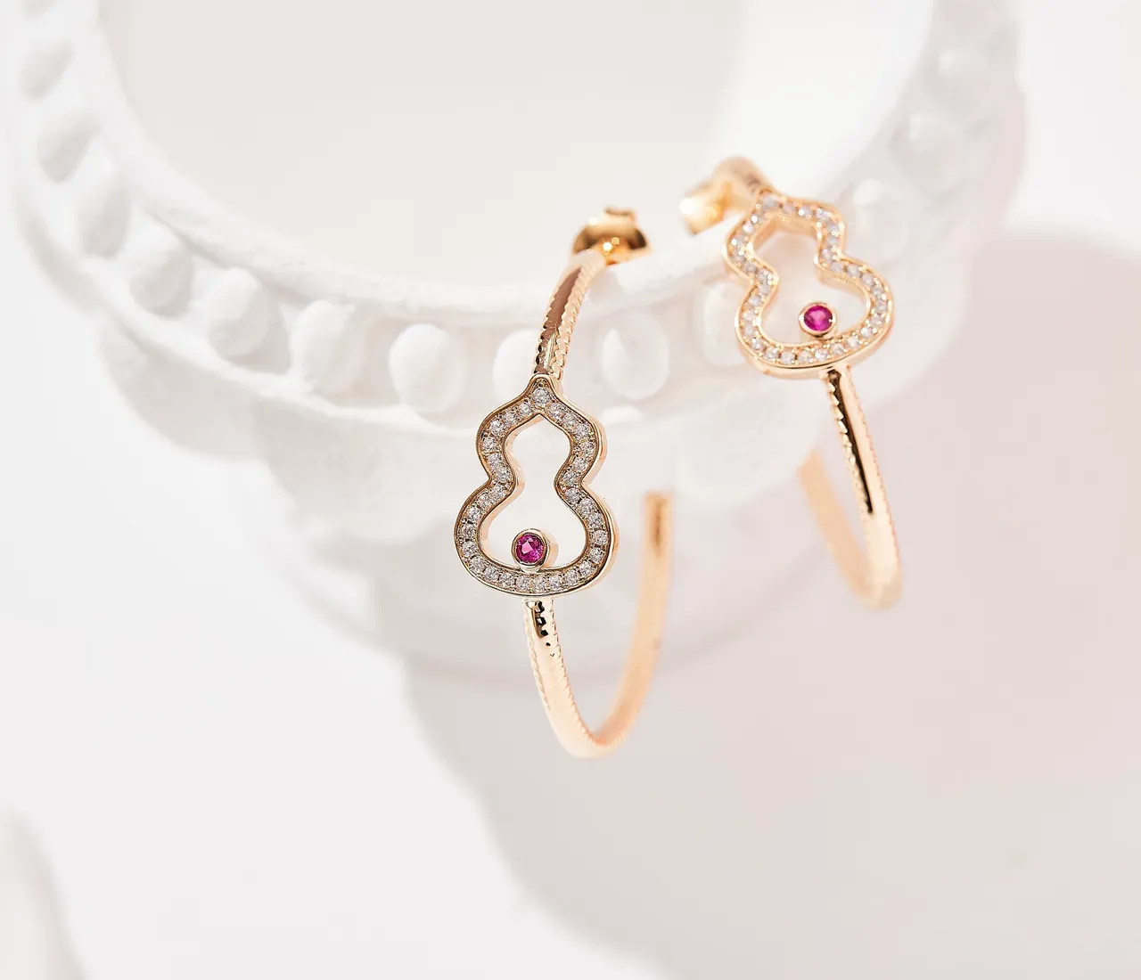 Gold Pink Pavé-Set Earrings 5
