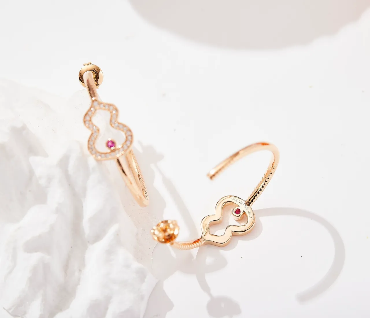 Gold Pink Pavé-Set Earrings 6