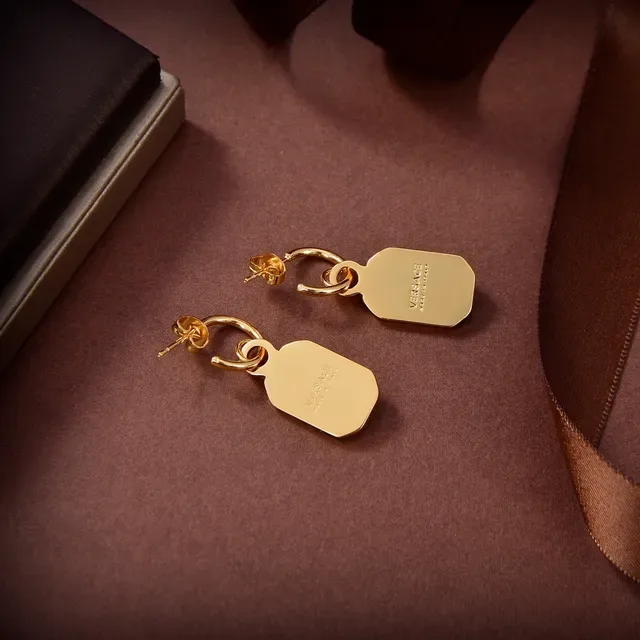 Gold Rectangular Tag Dangle Earrings 2