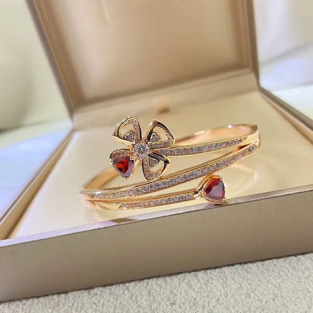 Gold Red Bangle Pavé Crystal Band Bracelet 2