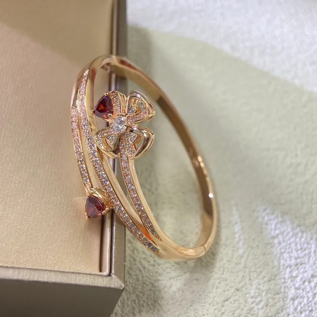 Gold Red Bangle Pavé Crystal Band Bracelet 3