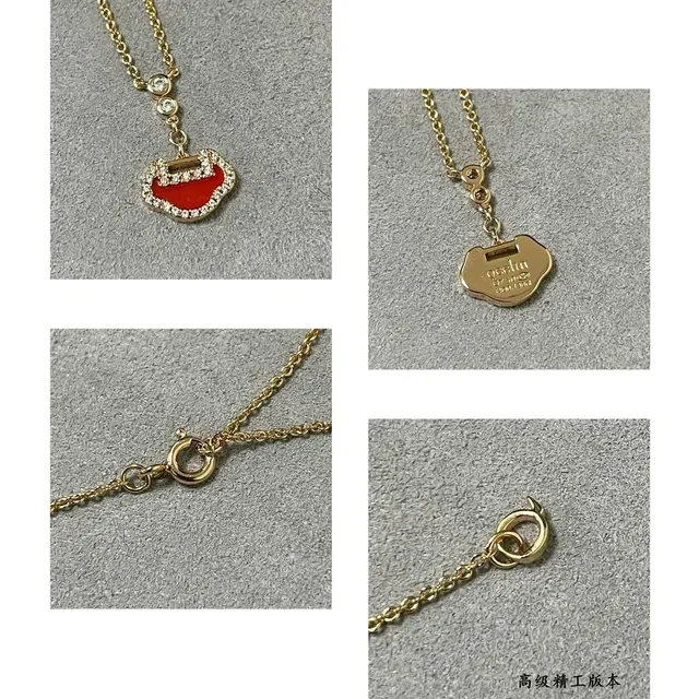 Gold Red Chain Enamel Lip-Shaped Pendant Necklace 4