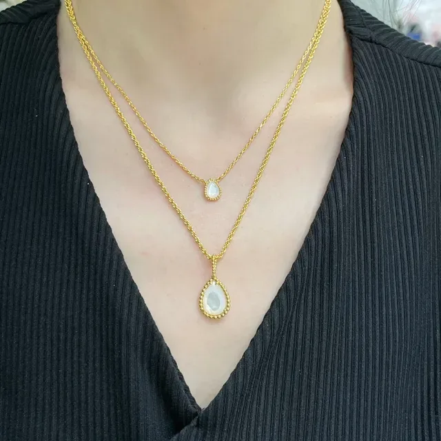 Gold Rope Chain Teardrop Malachite Bezel Pendant Necklace 8