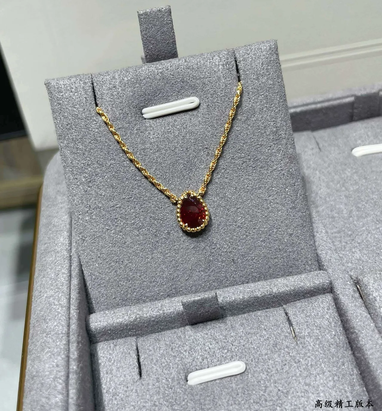 Gold Rope Chain Teardrop Red Gemstone Bezel Pendant Necklace 4