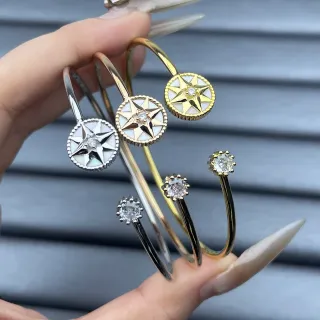 Oro, Plata y Oro Rosa Estrella de Compás y Cristal Solitario Pulseras Abiertas