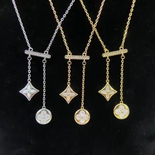 Collar de oro y plata bar-and-dangle pavé-set