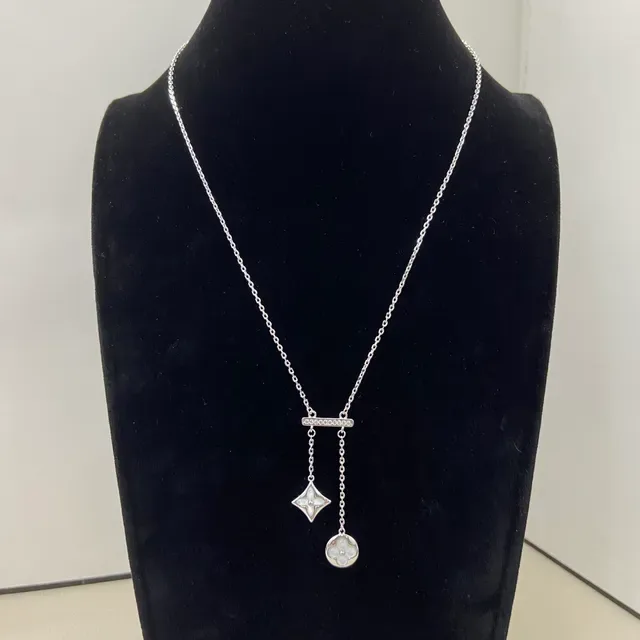 Gold Silver Bar-and-Dangle Pavé-Set Necklace 4