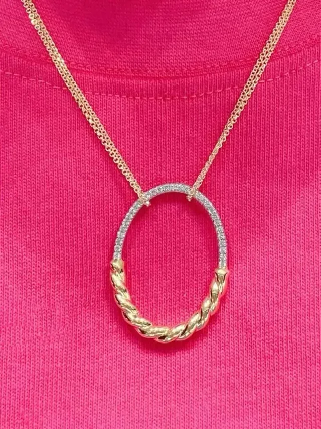 Gold Silver Chain Oval Pendant Necklace 4