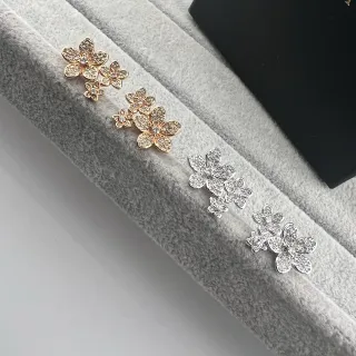 Gold Silver Floral Motif Pavé Crystal Setting Earrings