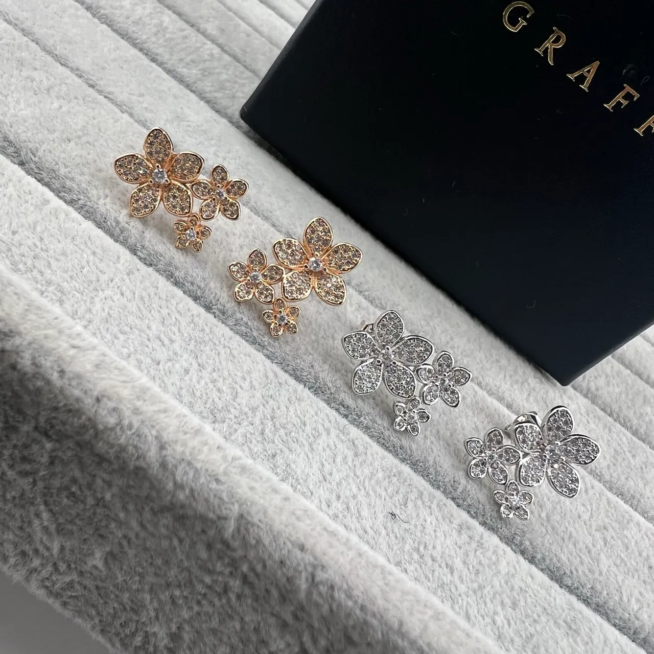 Gold Silver Floral Motif Pavé Crystal Setting Earrings 5