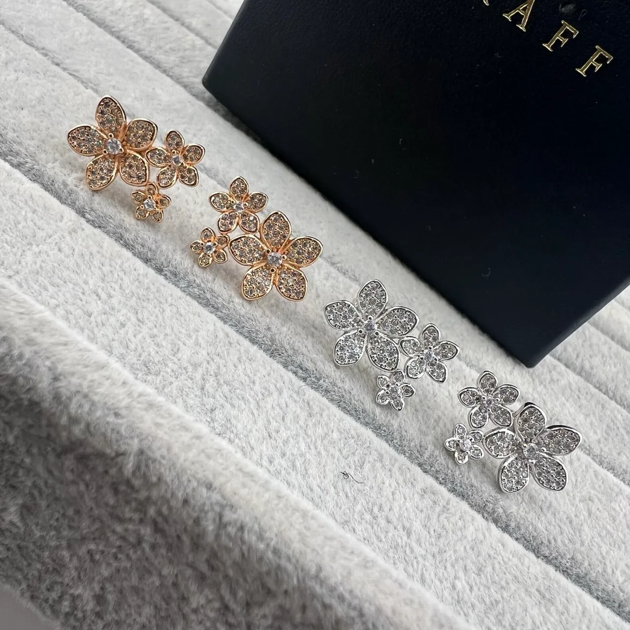 Gold Silver Floral Motif Pavé Crystal Setting Earrings 6