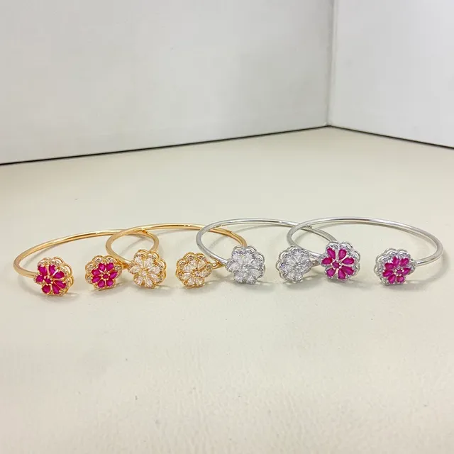 Gold Silver Flower-Shaped Pave-Set Bracelet 2