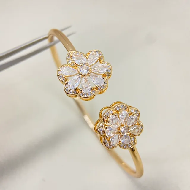 Gold Silver Flower-Shaped Pave-Set Bracelet 4