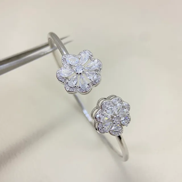 Gold Silver Flower-Shaped Pave-Set Bracelet 5