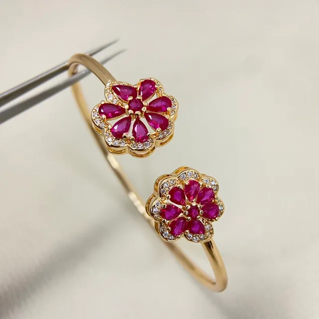 Gold Silver Flower-Shaped Pave-Set Bracelet 6