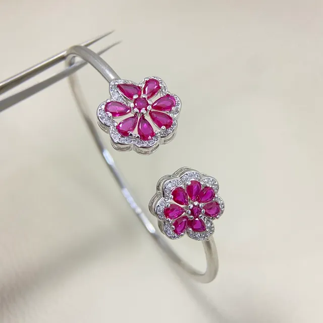 Gold Silver Flower-Shaped Pave-Set Bracelet 7