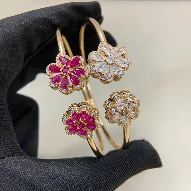 Gold Silver Flower-Shaped Pave-Set Bracelet 9