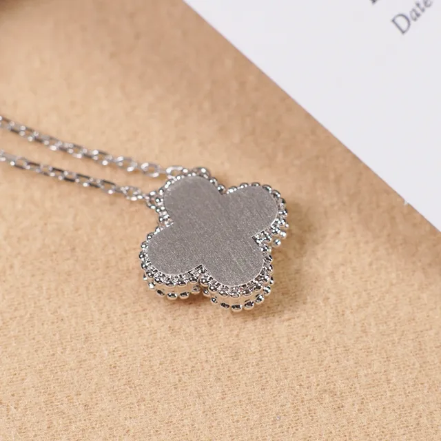 Gold Silver Four-Petal Floral Pendant Sunburst-Textured Petals Necklace 6