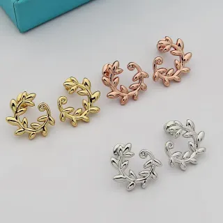 Gold Silver Leaf-Motif Hoop-Style Earrings