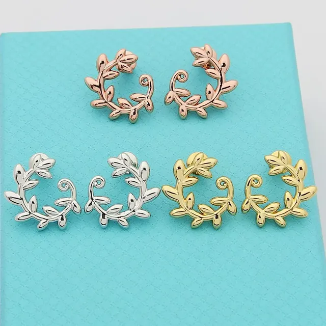 Gold Silver Leaf-Motif Hoop-Style Earrings 2