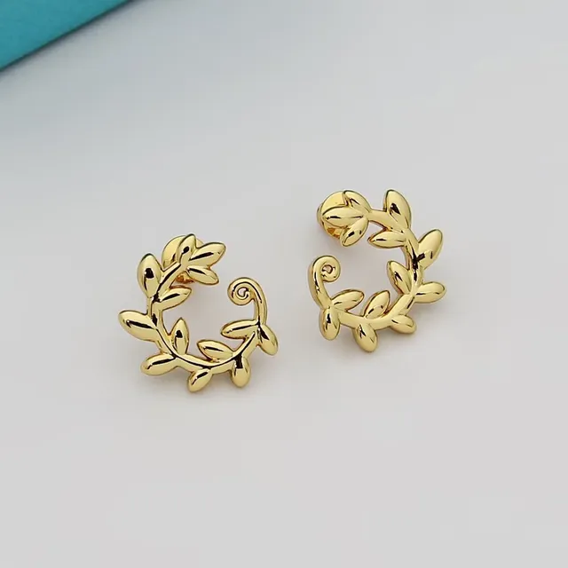 Gold Silver Leaf-Motif Hoop-Style Earrings 5