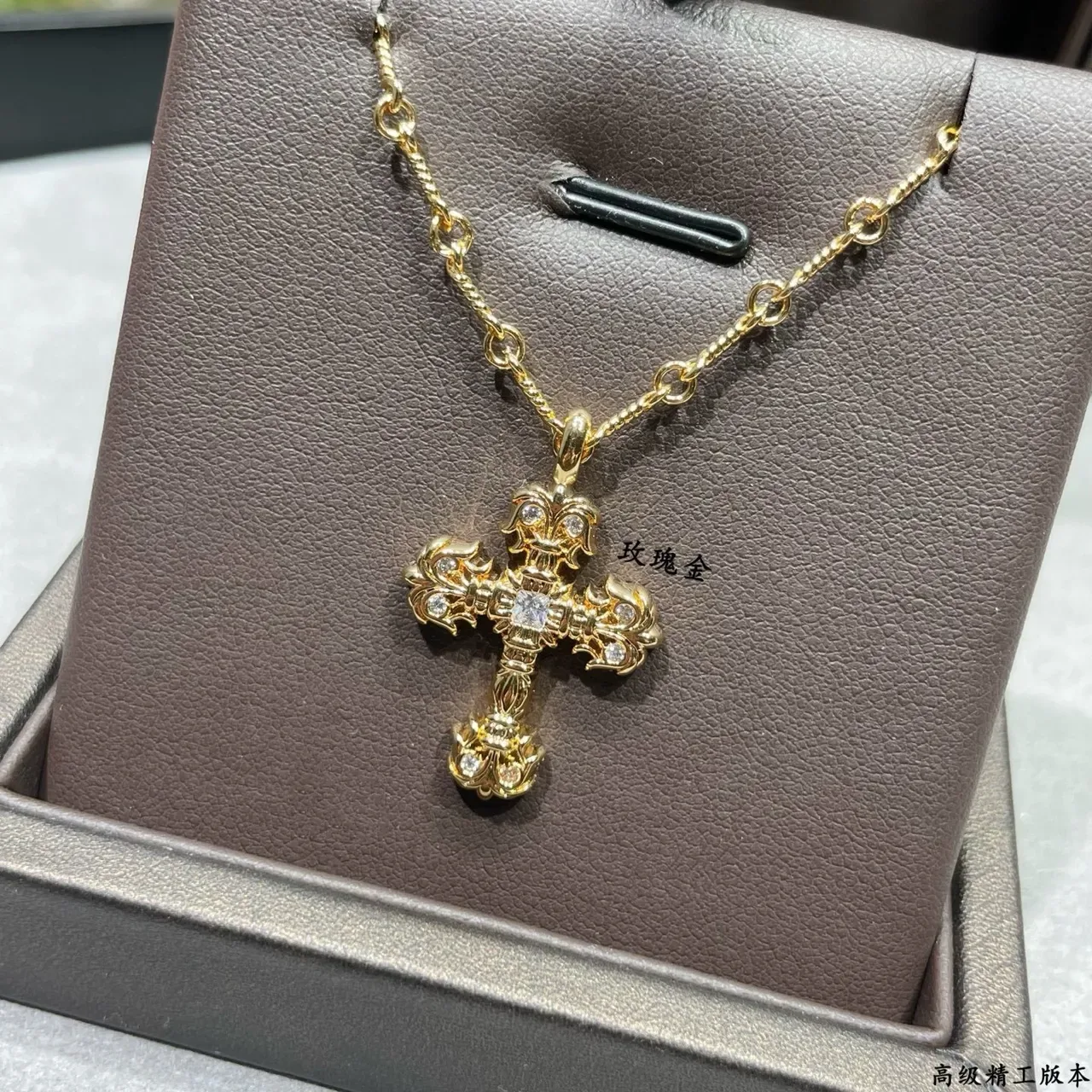 Gold Silver Ornate Cross Pendant Filigree Detailing Necklace 8