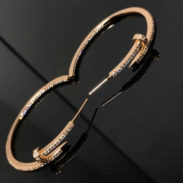 Gold Silver Pavé-Crystal-Encrusted Nail-Motif Bracelet 2
