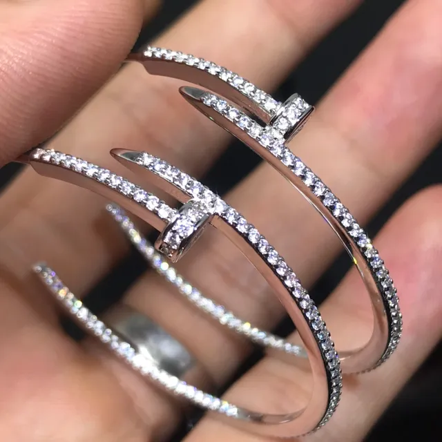 Gold Silver Pavé-Crystal-Encrusted Nail-Motif Bracelet 4